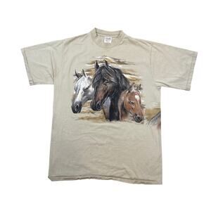 Hazelwoods VTG Single Stitch Tshirt Wrap Around Graphic Horse Western XL